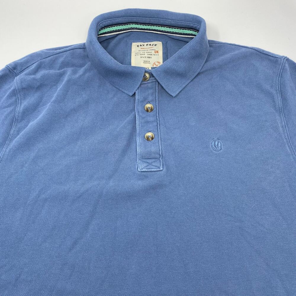 Fat‎ Face Mens 2Xl Solid Blue Short Sleeve Cotton Polo Shirt